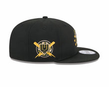 Load image into Gallery viewer, San Diego Padres New Era MLB 9FIFTY 950 Snapback Cap Hat Black Crown/Visor Camo Logo (2024 Armed Forces Day Camo Olive Green UC
