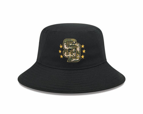 San Diego Padres New Era MLB Bucket Cap Hat Black  Crown/Visor Camo Logo