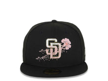 Load image into Gallery viewer, San Diego Padres New Era MLB 59FIFTY 5950 Fitted Cap Hat Black Crown/Visor White/Olive Green/Pink Logo Dotted Floral Gray UV