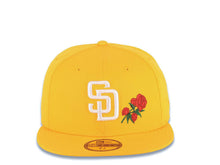 Load image into Gallery viewer, San Diego Padres New Era MLB 59FIFTY 5950 Fitted Cap Hat Yellow Crown/Visor White Logo With Rose Gray UV