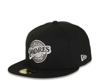 Load image into Gallery viewer, San Diego Padres New Era MLB 59FIFTY 5950 Fitted Cap Hat Black Crown/Visor Black/White Baseball Club Logo 1992 All-Star Game Side Patch Gray UV