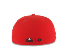 Load image into Gallery viewer, Charros de Jalisco New Era LMP 59FIFTY 5950 Fitted Cap Hat Red Crown/Visor Black/White/Metallic Red Logo 2022 Campeones Side Patch Light Yellow UV