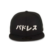 Load image into Gallery viewer, San Diego Padres New Era MLB 59FIFTY 5950 Fitted Cap Hat Black Crown/Visor White Japanese Text Logo Gray UV