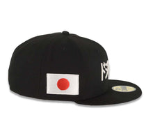 Load image into Gallery viewer, Los Angeles Dodgers New Era MLB 59FIFTY 5950 Fitted Cap Hat Black Crown/Visor White Text Logo Japan Flag Side Patch Gray UV