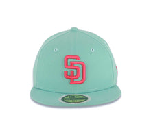 Load image into Gallery viewer, (Youth) San Diego Padres New Era MLB 59FIFTY 5950 Kid Fitted Cap Hat Light Teal Crown/Visor Magenta Logo Gray UV
