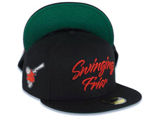 Load image into Gallery viewer, San Diego Padres New Era MLB 59FIFTY 5950 Fitted Cap Hat Black Crown/Visor Metallic Red Script Logo Swinging Friar Side Patch Green UV