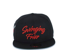 Load image into Gallery viewer, San Diego Padres New Era MLB 59FIFTY 5950 Fitted Cap Hat Black Crown/Visor Metallic Red Script Logo Swinging Friar Side Patch Green UV