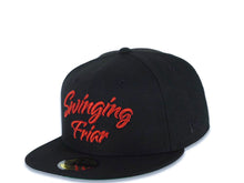 Load image into Gallery viewer, San Diego Padres New Era MLB 59FIFTY 5950 Fitted Cap Hat Black Crown/Visor Metallic Red Script Logo Swinging Friar Side Patch Green UV