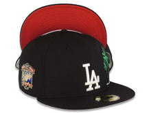 Load image into Gallery viewer, Los Angeles Dodgers New Era MLB 59FIFTY 5950 Fitted Cap Hat Black Crown/Visor White Logo With Palm Tree 40th Anniversary Side Patch Red UV