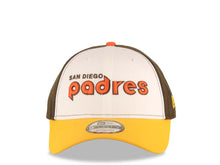 Load image into Gallery viewer, San Diego Padres New Era MLB 9FORTY 940 Adjustable Cap Hat White/Brown Crown Yellow Visor Orange/Brown Text Logo Green UV