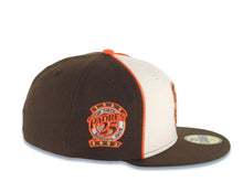 Load image into Gallery viewer, San Diego Padres New Era MLB 59FIFTY 5950 Fitted Cap Hat Cream/Brown Crown Brown Visor Brown/Yellow/Orange Logo 25th Anniversary Side Patch Green UV