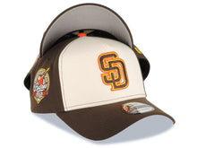 Load image into Gallery viewer, San Diego Padres New Era MLB 9FORTY 940 Adjustable A-Frame Cap Hat Cream/Brown Crown Brown Visor Brown/Yellow/Orange Logo 40th Anniversary Side Patch