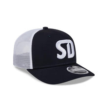 Load image into Gallery viewer, San Diego FC New Era MLS 9SEVENTY 970 Stretch-Snap Mesh/Trucker Cap Hat Navy Blue/White Crown Navy Visor White Logo