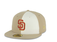 Load image into Gallery viewer, San Diego Padres New Era MLB 59FIFTY 5950 Fitted Cap Khaki/Cream Alternating Panel Crown Khaki Visor Metallic Red Logo 40th Anniversary Side Patch