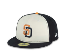 Load image into Gallery viewer, San Diego Padres New Era MLB 59FIFTY 5950 Fitted Cap Hat Cream/Navy Blue Crown Navy Blue Visor Orange/Navy Blue Logo 40th Anniversary Side Patch