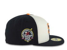 Load image into Gallery viewer, San Diego Padres New Era MLB 59FIFTY 5950 Fitted Cap Hat Cream/Navy Blue Crown Navy Blue Visor Orange/Navy Blue Logo 40th Anniversary Side Patch