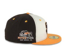 Load image into Gallery viewer, San Diego Padres New Era MLB 59FIFTY 5950 Fitted Cap Hat Cream/Dark Brown Crown Dark Orange Visor Dark Brown/Orange Logo Petcopark Side Patch
