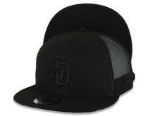 Load image into Gallery viewer, San Diego Padres New Era MLB 9FIFTY 950 Trucker Mesh Snapback Cap Hat Black Crown/Visor Black Logo Black UV