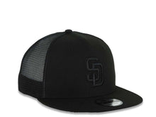 Load image into Gallery viewer, San Diego Padres New Era MLB 9FIFTY 950 Trucker Mesh Snapback Cap Hat Black Crown/Visor Black Logo Black UV