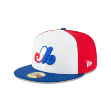 Load image into Gallery viewer, Montreal Expos New Era MLB 59FIFTY 5950 Fitted Cap Hat White/Red Crown Royal Blue Visor Red/White/Royal Blue Logo
