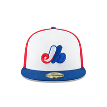 Load image into Gallery viewer, Montreal Expos New Era MLB 59FIFTY 5950 Fitted Cap Hat White/Red Crown Royal Blue Visor Red/White/Royal Blue Logo