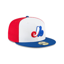 Load image into Gallery viewer, Montreal Expos New Era MLB 59FIFTY 5950 Fitted Cap Hat White/Red Crown Royal Blue Visor Red/White/Royal Blue Logo