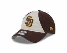Load image into Gallery viewer, San Diego Padres New Era MLB 9TWENTY 920 Adjustable Cap Hat White/Brown Crown Brown Visor Brown/Yellow Logo (2024 Batting Practice)
