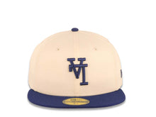 Load image into Gallery viewer, Los Angeles Dodgers New Era MLB 59FIFTY 5950 Fitted Cap Hat Cream Crown Dark Royal Visor Dark Royal Upside Down Logo Gray UV