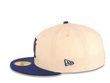 Load image into Gallery viewer, Los Angeles Dodgers New Era MLB 59FIFTY 5950 Fitted Cap Hat Cream Crown Dark Royal Visor Dark Royal Upside Down Logo Gray UV