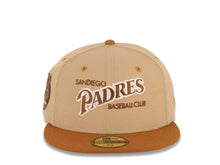 Load image into Gallery viewer, San Diego Padres New Era MLB 59FIFTY 5950 Fitted Cap Hat Khaki Crown Brown Visor Brown/White Baseball Club Logo Petco Park 20 Years Side Patch Gray UV