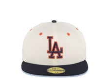 Load image into Gallery viewer, Los Angeles Dodgers New Era MLB 59FIFTY 5950 Fitted Cap Hat Cream Crown Navy Blue Visor Navy/Red Logo Batterman Batty Side Patch