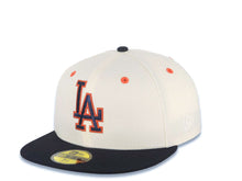 Load image into Gallery viewer, Los Angeles Dodgers New Era MLB 59FIFTY 5950 Fitted Cap Hat Cream Crown Navy Blue Visor Navy/Red Logo Batterman Batty Side Patch