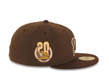 Load image into Gallery viewer, San Diego Padres New Era MLB 59FIFTY 5950 Fitted Cap Hat Brown Crown Dark Brown Visor Brown/Yellow Swinging Friar Logo Petco Park 20 Years Side Patch