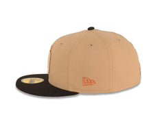 Load image into Gallery viewer, San Diego Padres New Era MLB 59FIFTY 5950 Fitted Cap Hat Khaki Crown Black Visor Peach/Metallic Brown/Black Logo 1984 World Series Side Patch