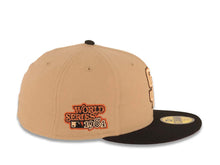 Load image into Gallery viewer, San Diego Padres New Era MLB 59FIFTY 5950 Fitted Cap Hat Khaki Crown Black Visor Peach/Metallic Brown/Black Logo 1984 World Series Side Patch