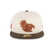 Load image into Gallery viewer, Mexico Aztec New Era 59FIFTY 5950 Fitted Cap Hat Cream Crown Brown Visor Brown Logo Mexico Flag Side Patch Gray UV