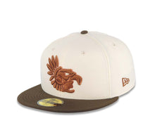 Load image into Gallery viewer, Mexico Aztec New Era 59FIFTY 5950 Fitted Cap Hat Cream Crown Brown Visor Brown Logo Mexico Flag Side Patch Gray UV