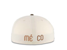 Load image into Gallery viewer, Mexico Aztec New Era 59FIFTY 5950 Fitted Cap Hat Cream Crown Brown Visor Brown Logo Mexico Flag Side Patch Gray UV