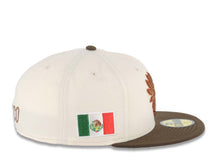 Load image into Gallery viewer, Mexico Aztec New Era 59FIFTY 5950 Fitted Cap Hat Cream Crown Brown Visor Brown Logo Mexico Flag Side Patch Gray UV
