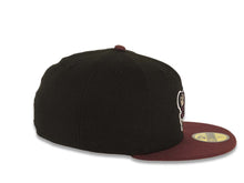 Load image into Gallery viewer, San Diego Padres New Era MLB 59FIFTY 5950 Fitted Cap Hat Black Crown Maroon Visor Maroon/Yellow Swinging Friar Logo Gray UV