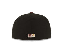 Load image into Gallery viewer, San Diego Padres New Era MLB 59FIFTY 5950 Fitted Cap Hat Black Crown Maroon Visor Maroon/Yellow Swinging Friar Logo Gray UV