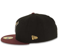 Load image into Gallery viewer, San Diego Padres New Era MLB 59FIFTY 5950 Fitted Cap Hat Black Crown Maroon Visor Maroon/Yellow Swinging Friar Logo Gray UV