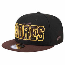 Load image into Gallery viewer, San Diego Padres New Era MLB 9FIFTY 950 Snapback Cap Hat Black Crown Brown Visor Text Logo Splatter