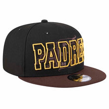 Load image into Gallery viewer, San Diego Padres New Era MLB 9FIFTY 950 Snapback Cap Hat Black Crown Brown Visor Text Logo Splatter