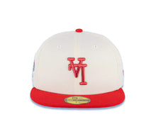 Load image into Gallery viewer, Los Angeles Dodgers New Era MLB 59FIFTY 5950 Fitted Cap Hat Cream Crown Red Visor Red Upside Down Logo 100th Anniversary Side Patch