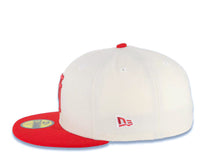 Load image into Gallery viewer, Los Angeles Dodgers New Era MLB 59FIFTY 5950 Fitted Cap Hat Cream Crown Red Visor Red Upside Down Logo 100th Anniversary Side Patch