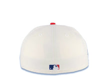 Load image into Gallery viewer, Los Angeles Dodgers New Era MLB 59FIFTY 5950 Fitted Cap Hat Cream Crown Red Visor Red Upside Down Logo 100th Anniversary Side Patch