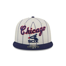 Load image into Gallery viewer, Chicago White Sox New Era MLB 9FIFTY 950 Snapback Cap Hat Cream Pinstripe Crown Navy Blue Visor Navy/Red Text/Script Logo
