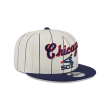 Load image into Gallery viewer, Chicago White Sox New Era MLB 9FIFTY 950 Snapback Cap Hat Cream Pinstripe Crown Navy Blue Visor Navy/Red Text/Script Logo