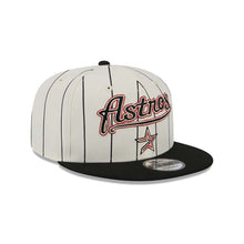 Load image into Gallery viewer, Houston Astros New Era MLB 9FIFTY 950 Snapback Cap Hat Cream Pinstripe Crown Black Visor Black/Red Text/Script Logo